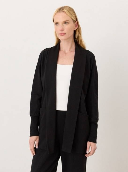 Pact Sweaters - PACT Airplane Cardigan Black 100% Organic Cotton Travel Longline Womens Size M L